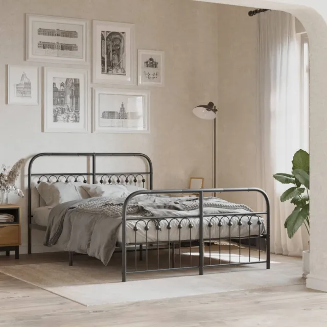 vidaXL Bedframe met hoofd- en voeteneinde metaal zwart 137x190 cm