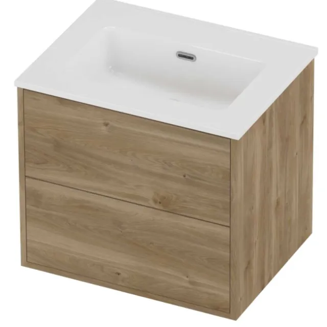 Proline Tribute Badmeubelset Porselein Elegant 2 Laden 60x46x54 cm Glans Wit Cider Oak Eiken