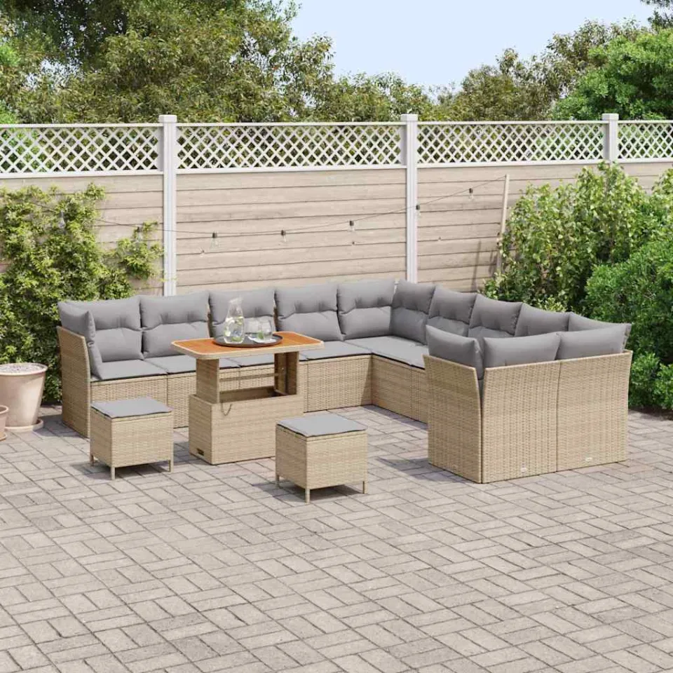 vidaXL Tuinbankenset 13 st Beige poly rattan, foto 3
