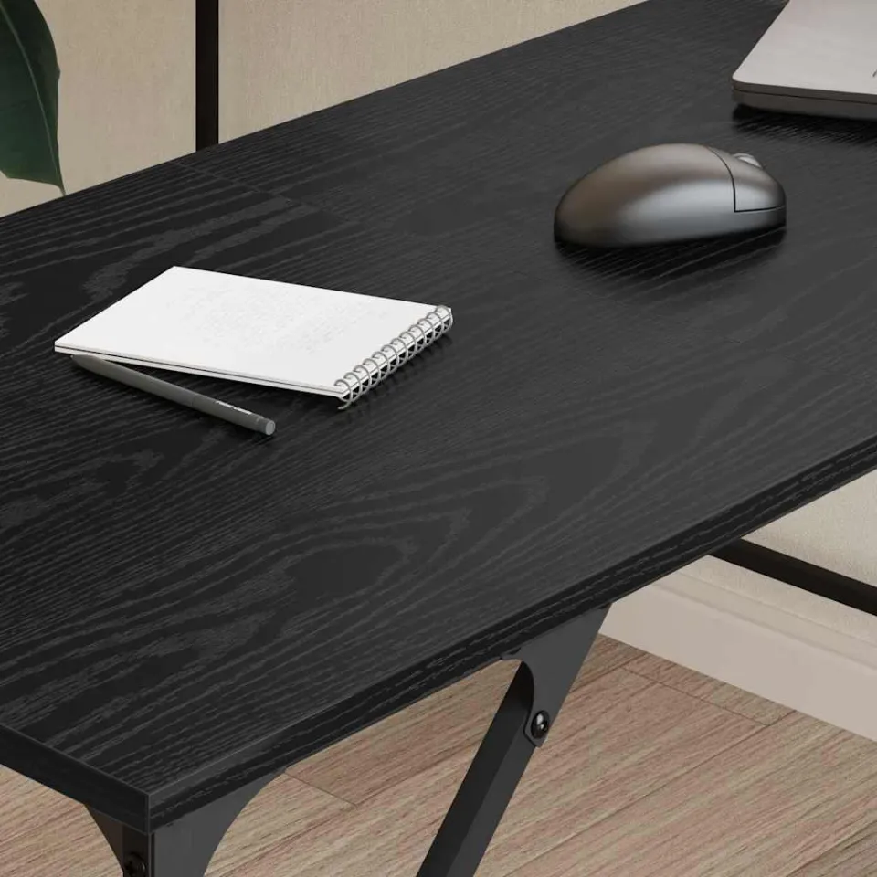 vidaXL Bureau Zwart Eiken Bewerkt hout 149 x 149 x 75 cm, foto 4
