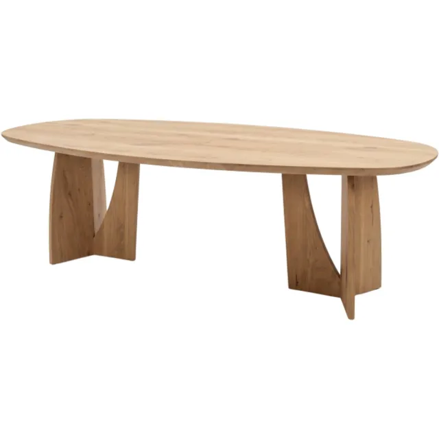 Meubelplaats Eettafel Nina Deens ovaal massief eikenhout - Naturel - Japandi - 260x120 cm
