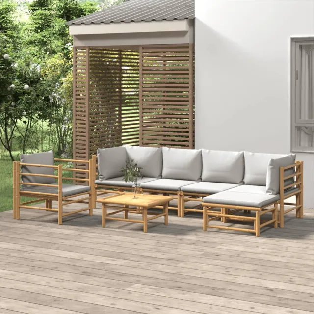 vidaXL 7-delige Loungeset met lichtgrijze kussens bamboe Bruin