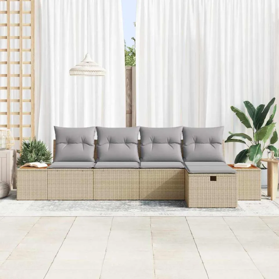 vidaXL Tuin Sofa Set 6 st Beige poly rattan, foto 3