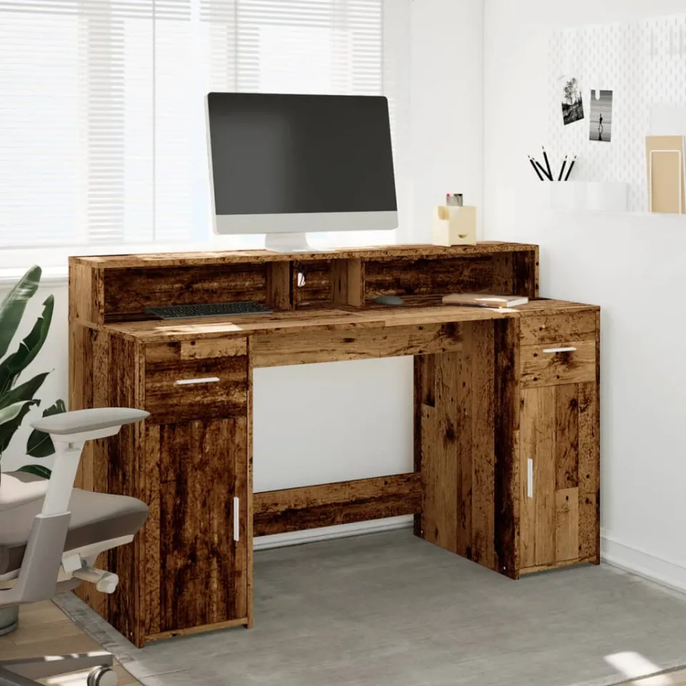 vidaXL Desk Oud hout 140 x 55 x 91 cm Engineered wood bruin, foto 3