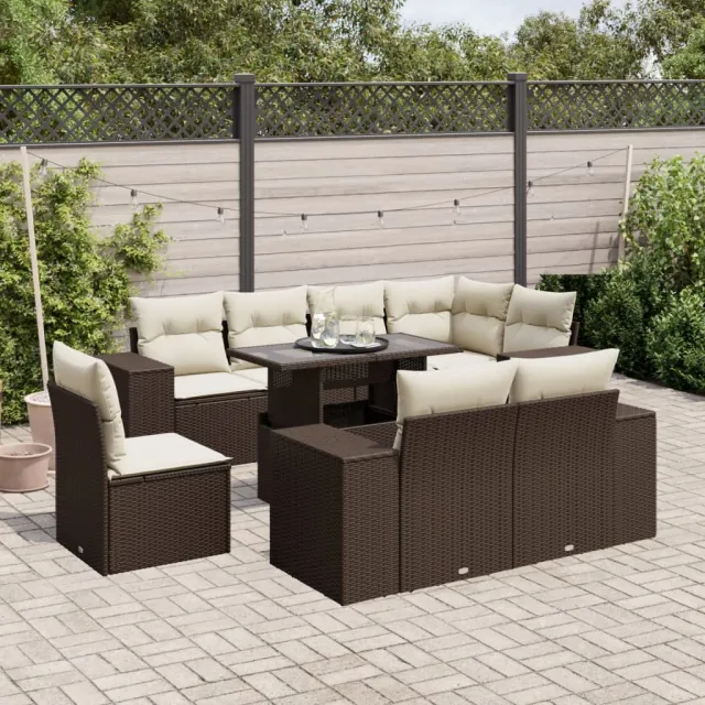 vidaXL 9-delige Loungeset met kussens poly rattan bruin, foto 2