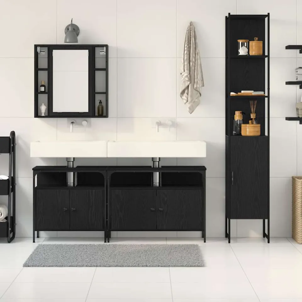 vidaXL Badkamermeubelset 4 st Zwart Eiken 33 x 33 x 185,5 cm, foto 2