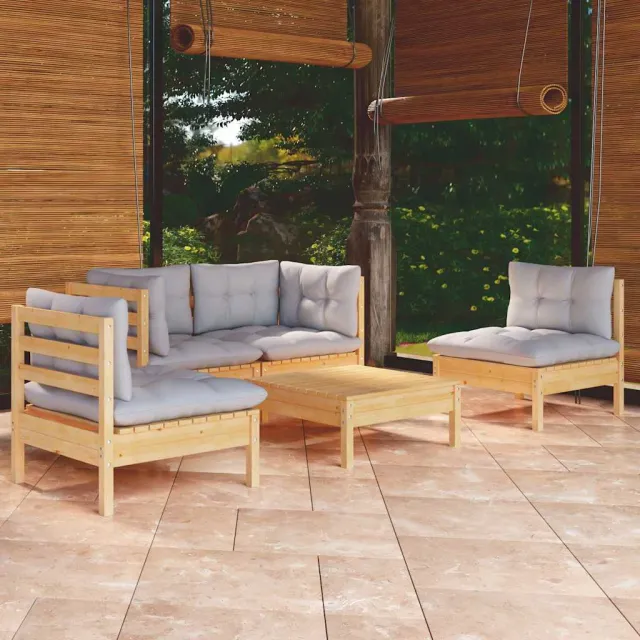 vidaXL 5-delige Loungeset met grijze kussens massief grenenhout grijs, foto 2