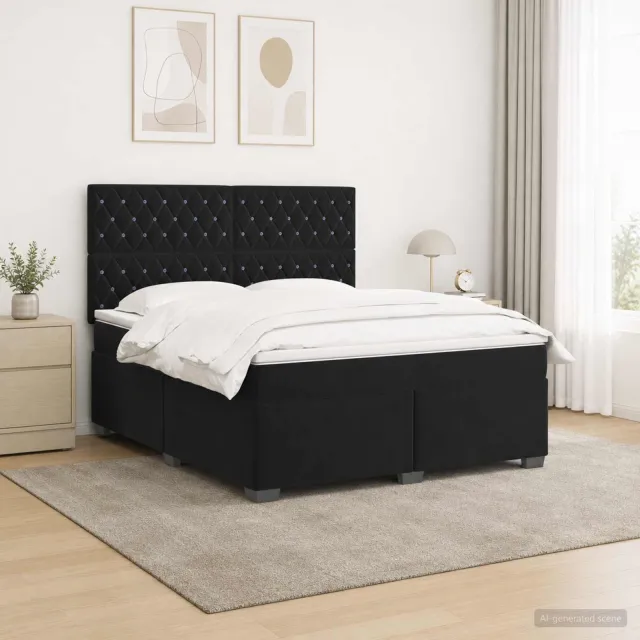vidaXL Boxspringbed met matras Zwart 180 x 200 cm Fluweel