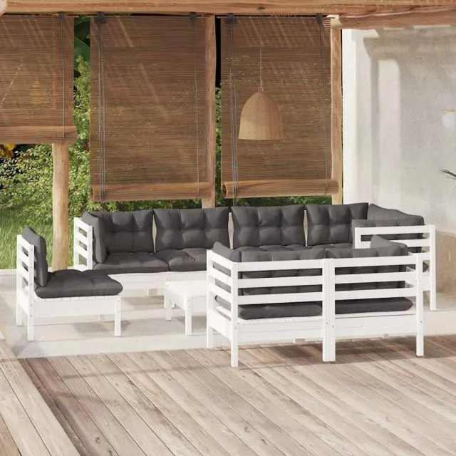 vidaXL 9-delige Loungeset met kussens massief grenenhout wit, foto 2