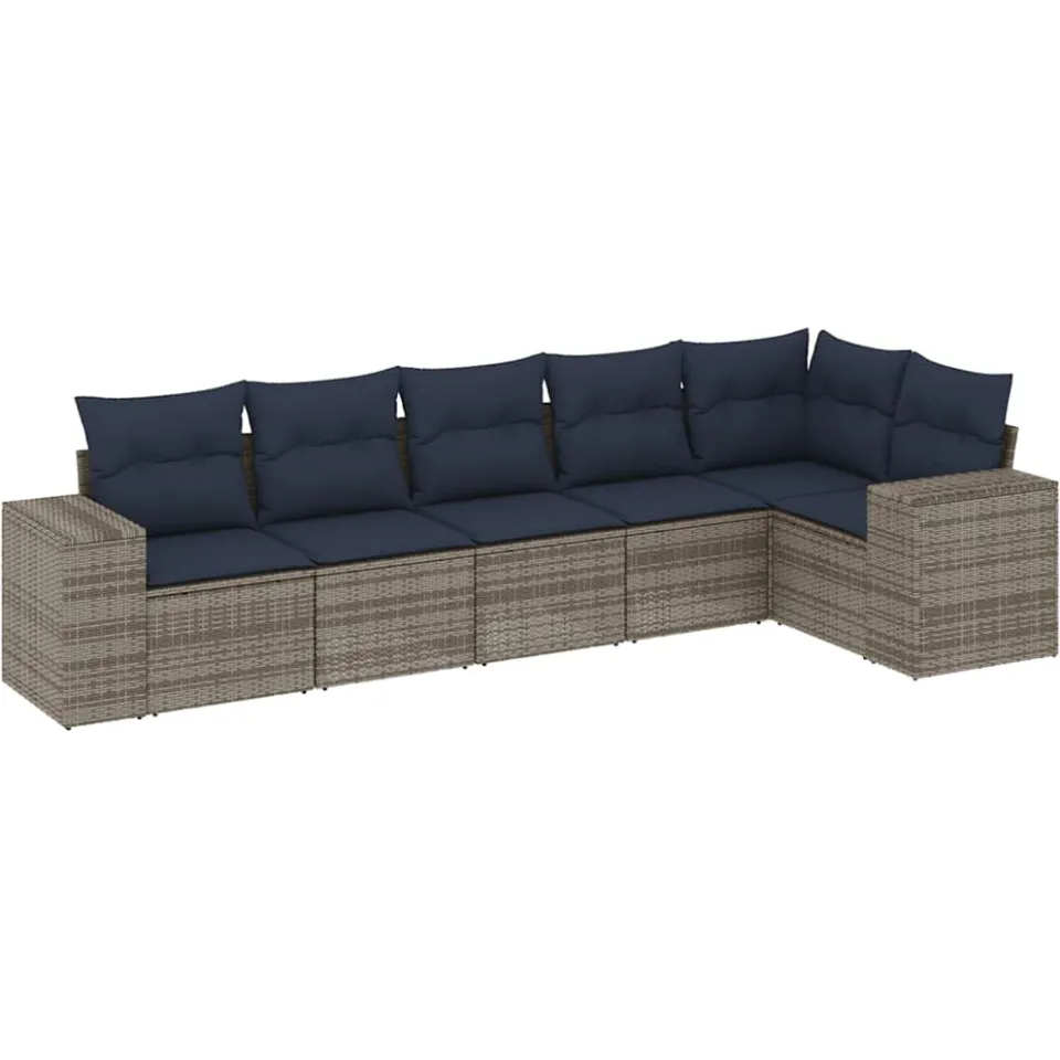 vidaXL 6-delige tuinbankset met kussens, grijs polyrotan, foto 3