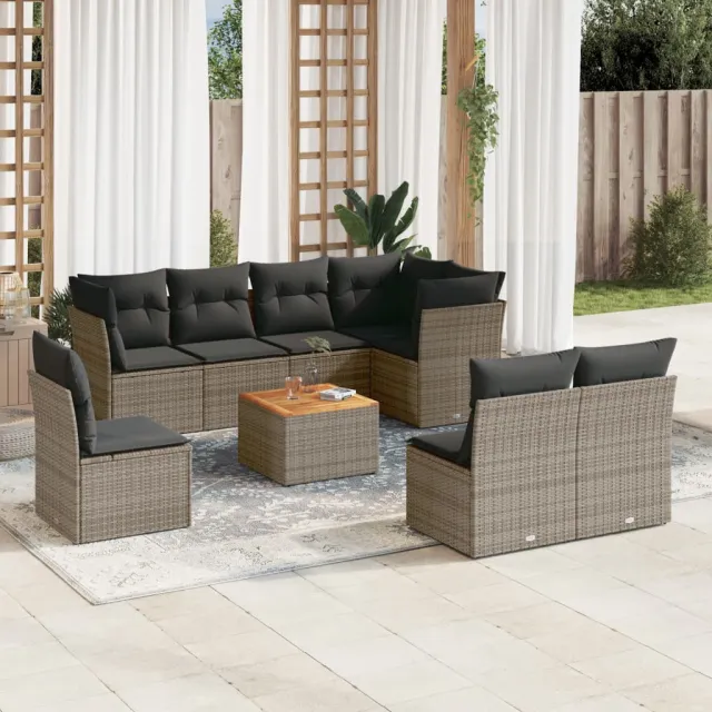 vidaXL 9-delige Loungeset met kussens poly rattan grijs, foto 2