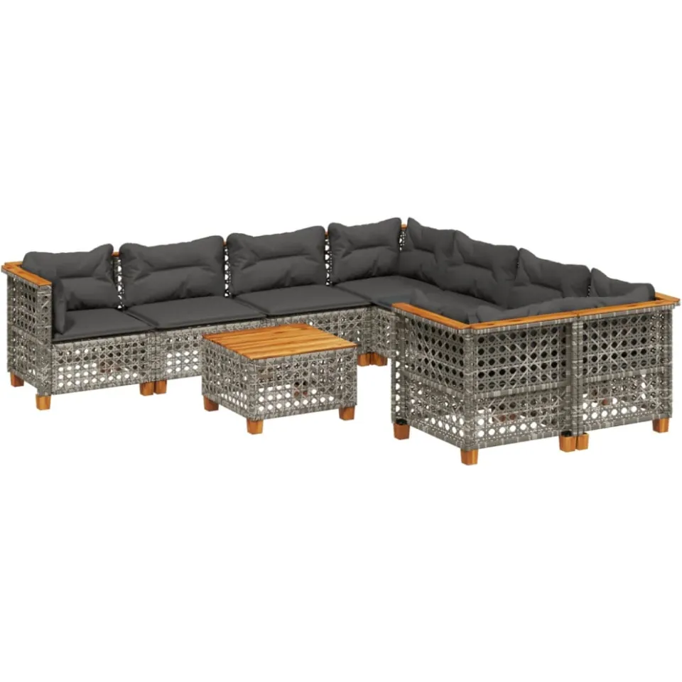 vidaXL 9-delige Loungeset met kussens poly rattan grijs, foto 3