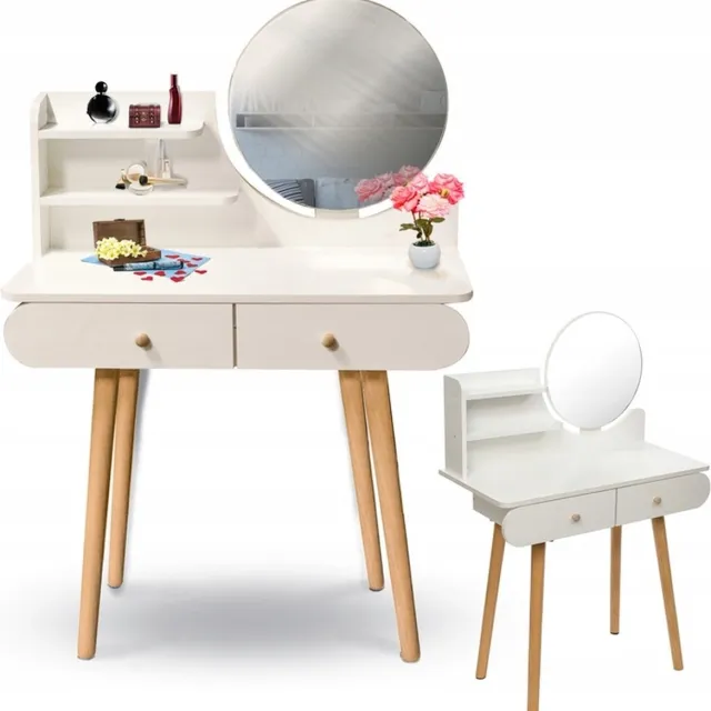 Viking Choice Houten Kaptafel Wit met Spiegel en Lades - 122x80x40 cm - Viking Choice
