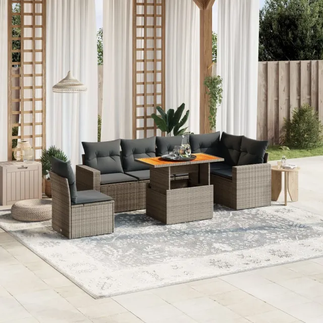 vidaXL 7-delige Loungeset met kussens poly rattan grijs, foto 2