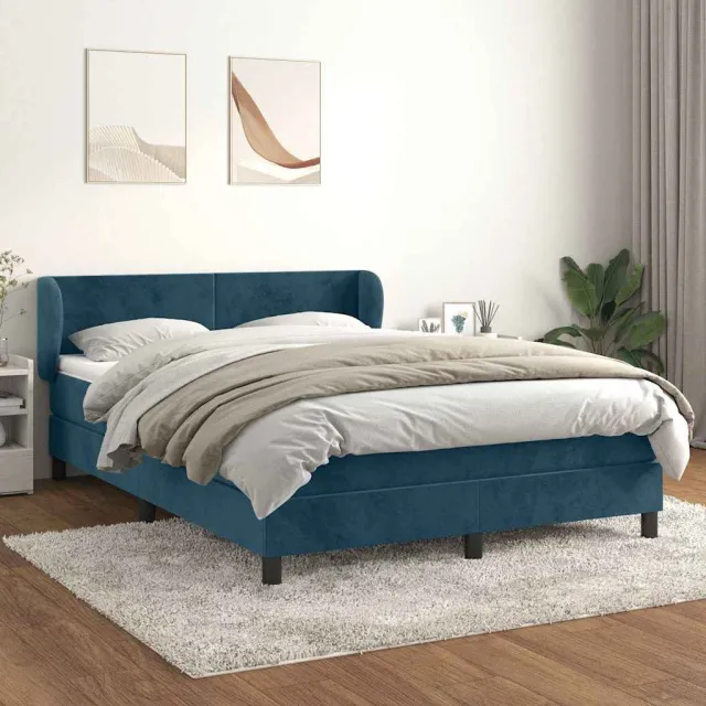 vidaXL Boxspring met matras fluweel donkerblauw 140x200 cm