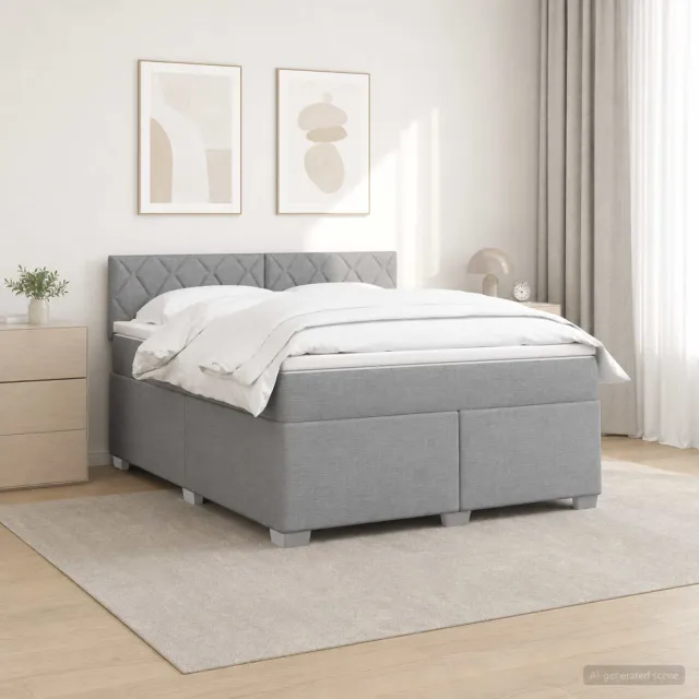 vidaXL Boxspring Bed met Matras en LED Lichtgrijs 140 x 200 cm Stof