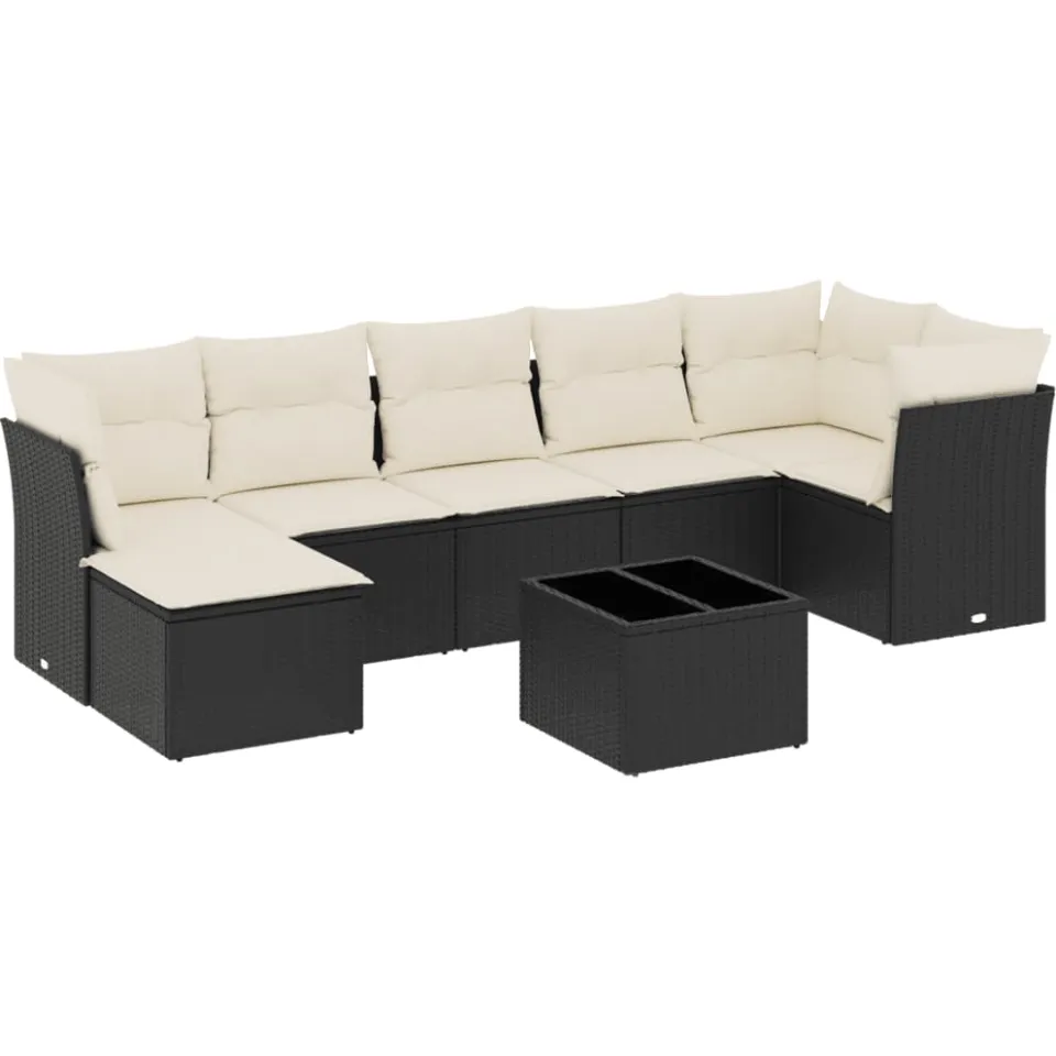 vidaXL 8-delige Loungeset met kussens poly rattan zwart, foto 4