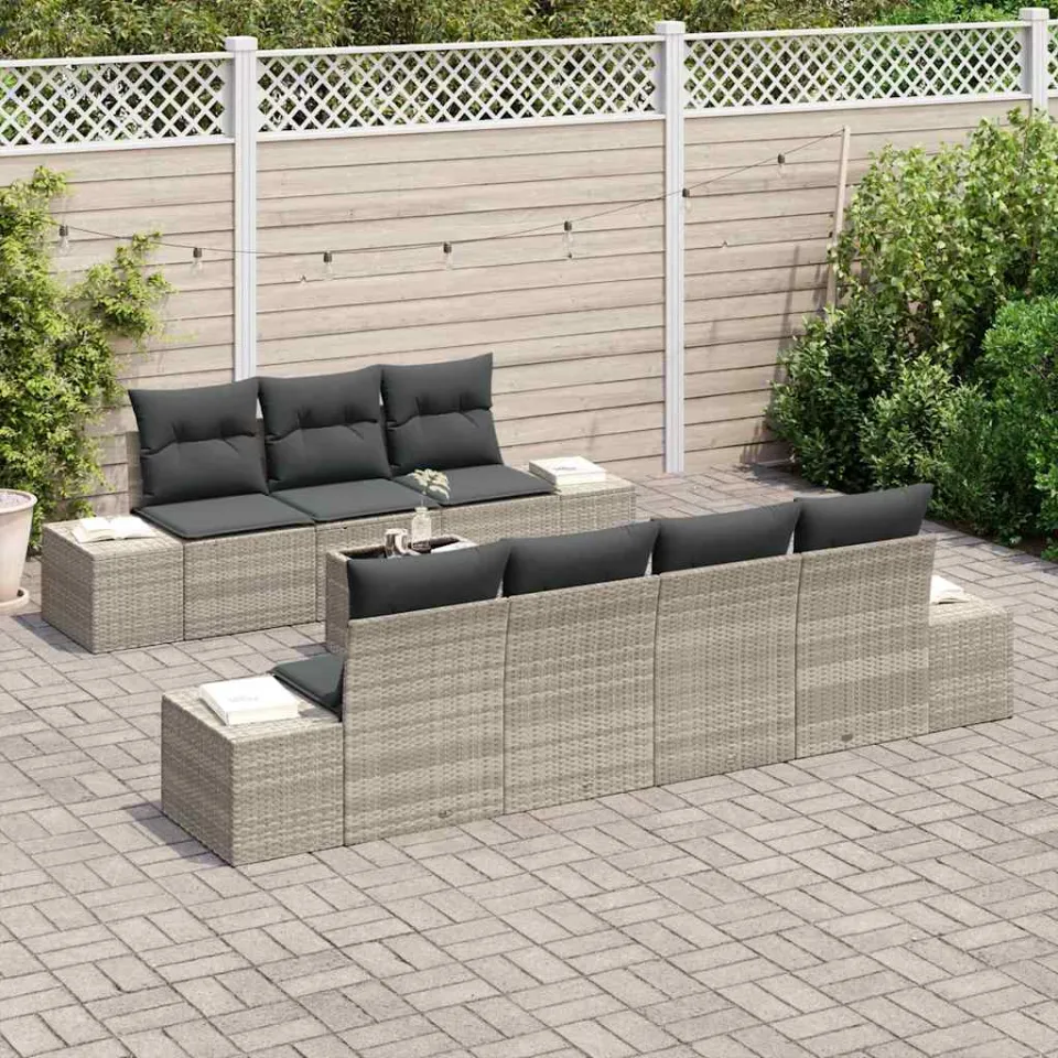 vidaXL Tuinbankenset 8 st Grijs Poly riet