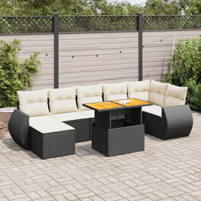 vidaXL 8-delige Loungeset met kussens poly rattan zwart, foto 2