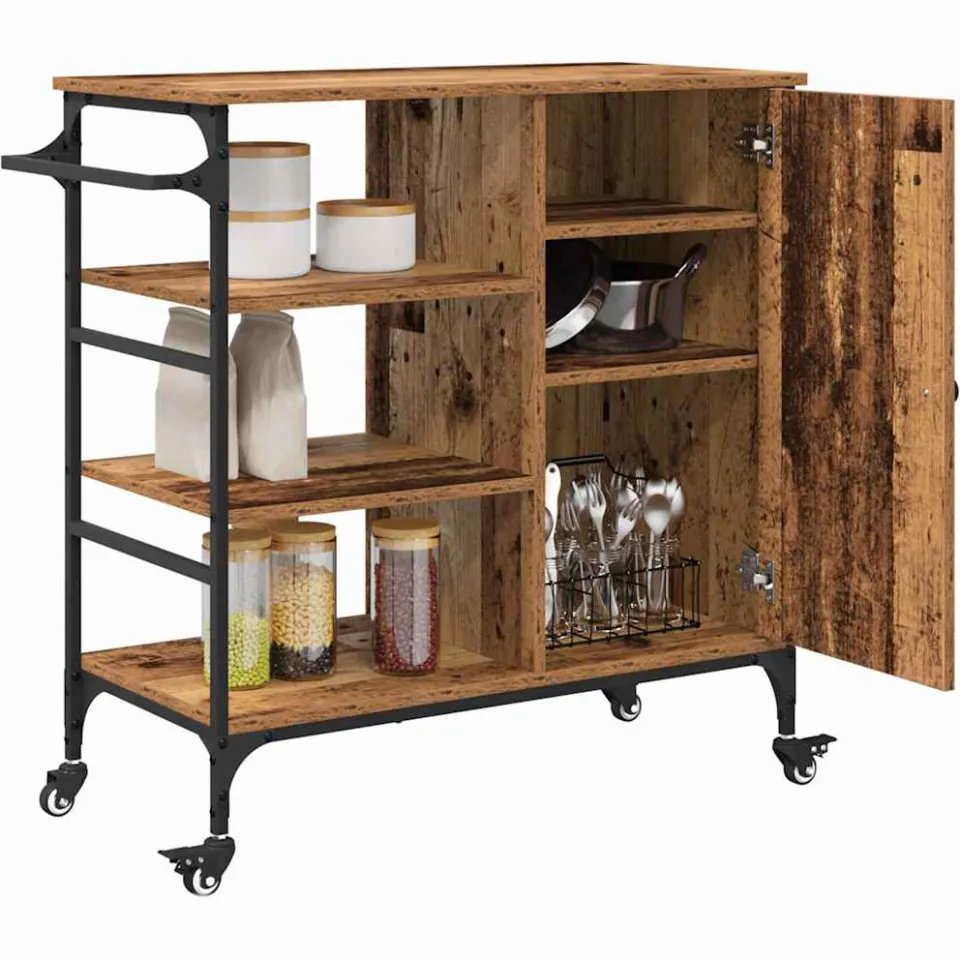 vidaXL Keuken Trolley Oudhout 87.5 x 39 x 84.5 cm Bewerkt hout Bruin