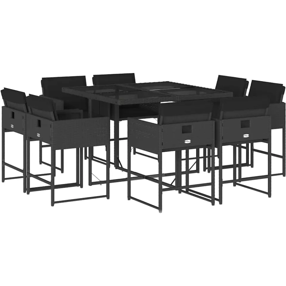 vidaXL 9-delige Tuinset poly rattan zwart, foto 3