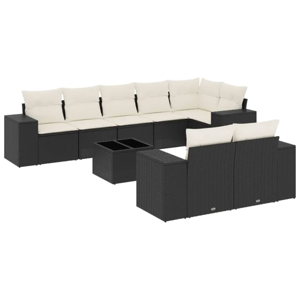 vidaXL 9-delige Loungeset met kussens poly rattan zwart, foto 3