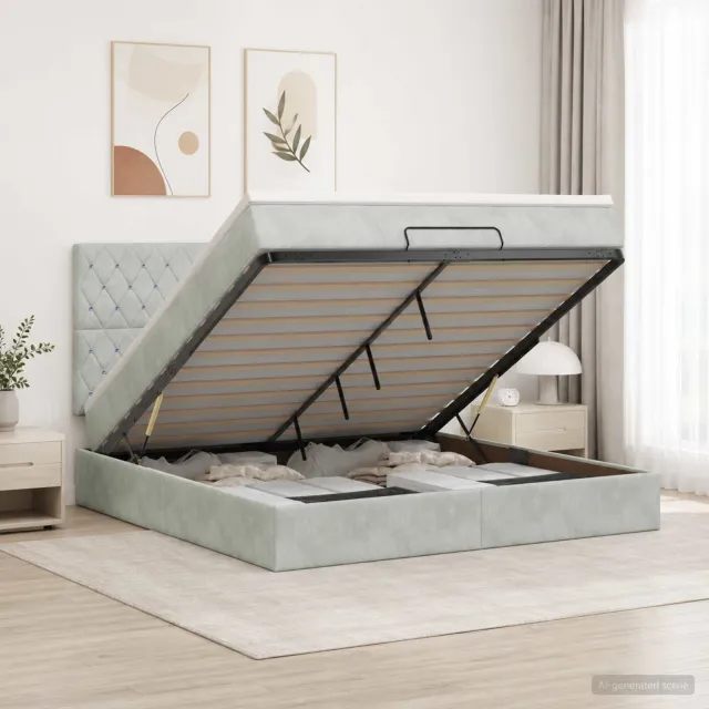 vidaXL Ottoman Bed met Matrassen en LED Lichtgrijs 180 x 200 cm