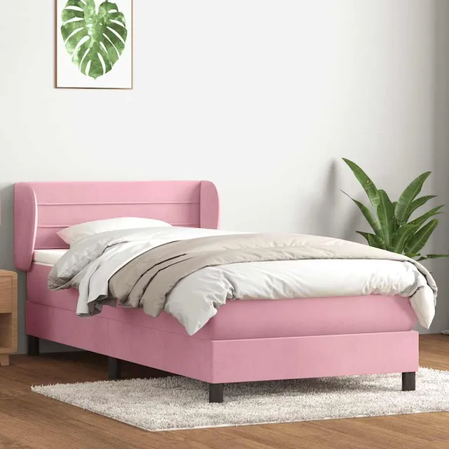 vidaXL Boxspring met matras fluweel roze 80x220 cm