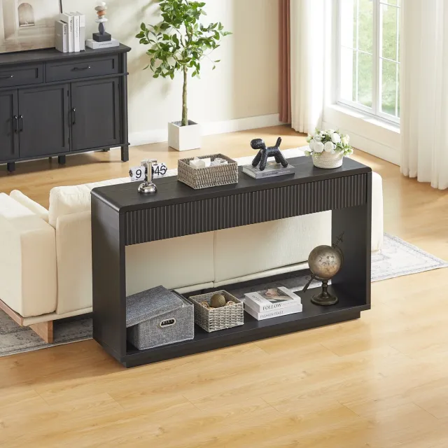 MODENUIT Sidetable 150 x 35 x 85 cm - 2 Lades en Open Vak - Hal en Woonkamer - Spaanplaat en MDF - Zwart