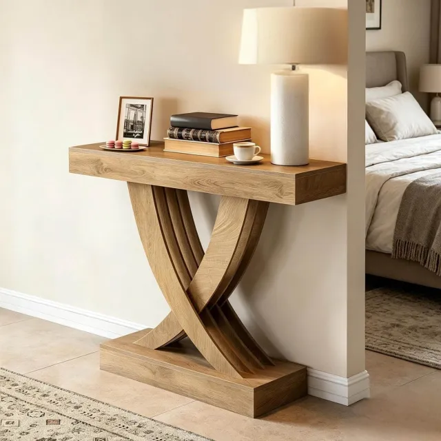 REDOM Sidetable - X-vormig onderstel - Dressoirtafel - Landelijke stijl - Voor hal en woonkamer - MDF - Bruin - 110 x 30 x 85 cm