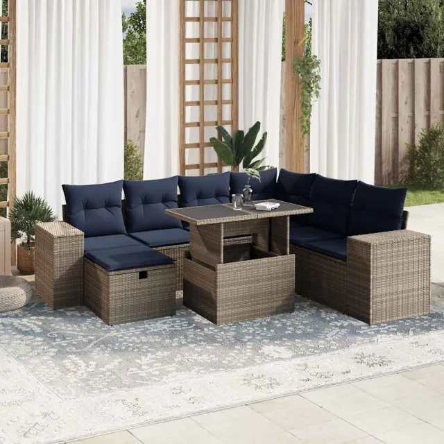vidaXL 8-delige tuinbankset met kussens, grijs polyrotan, foto 2