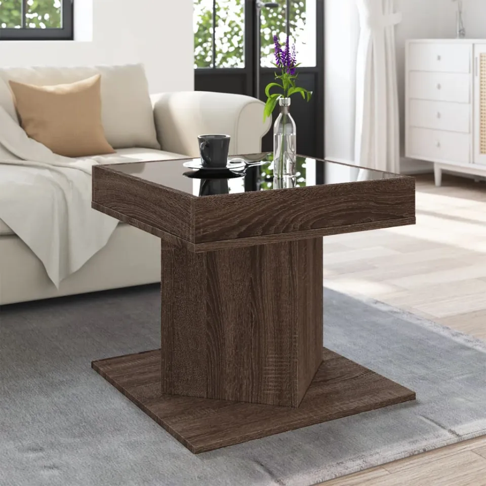vidaXL Salontafel met LED 50x50x45 cm bewerkt hout bruin eikenkleurig, foto 4