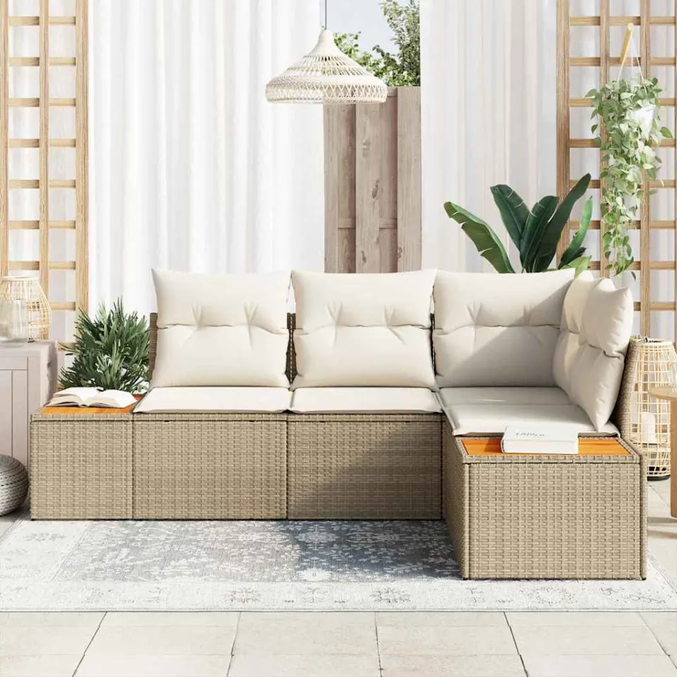 vidaXL Tuinbankenset 5 st Beige Poly riet, foto 3