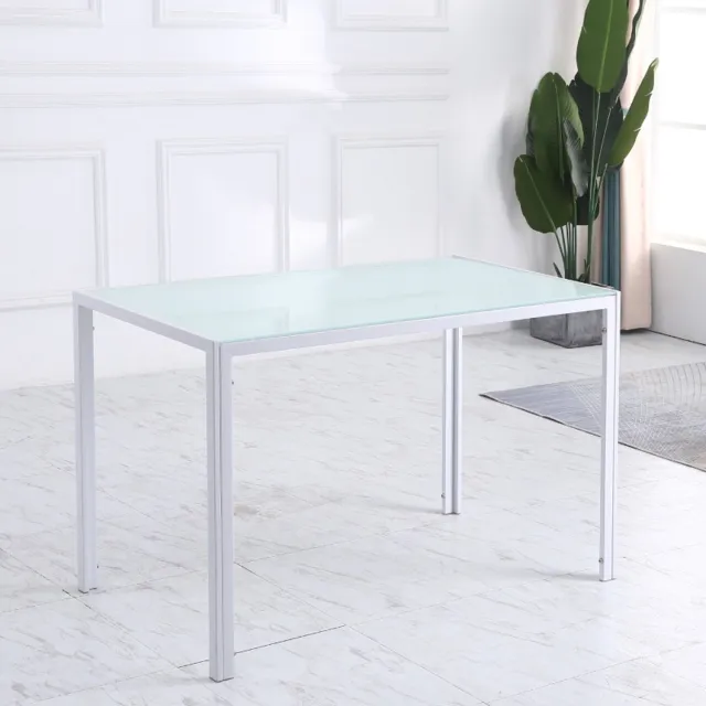 WUVRIE Rechthoekige eettafel 120 x 60 x 75 cm - Gehard glazen blad en metalen frame - Wit