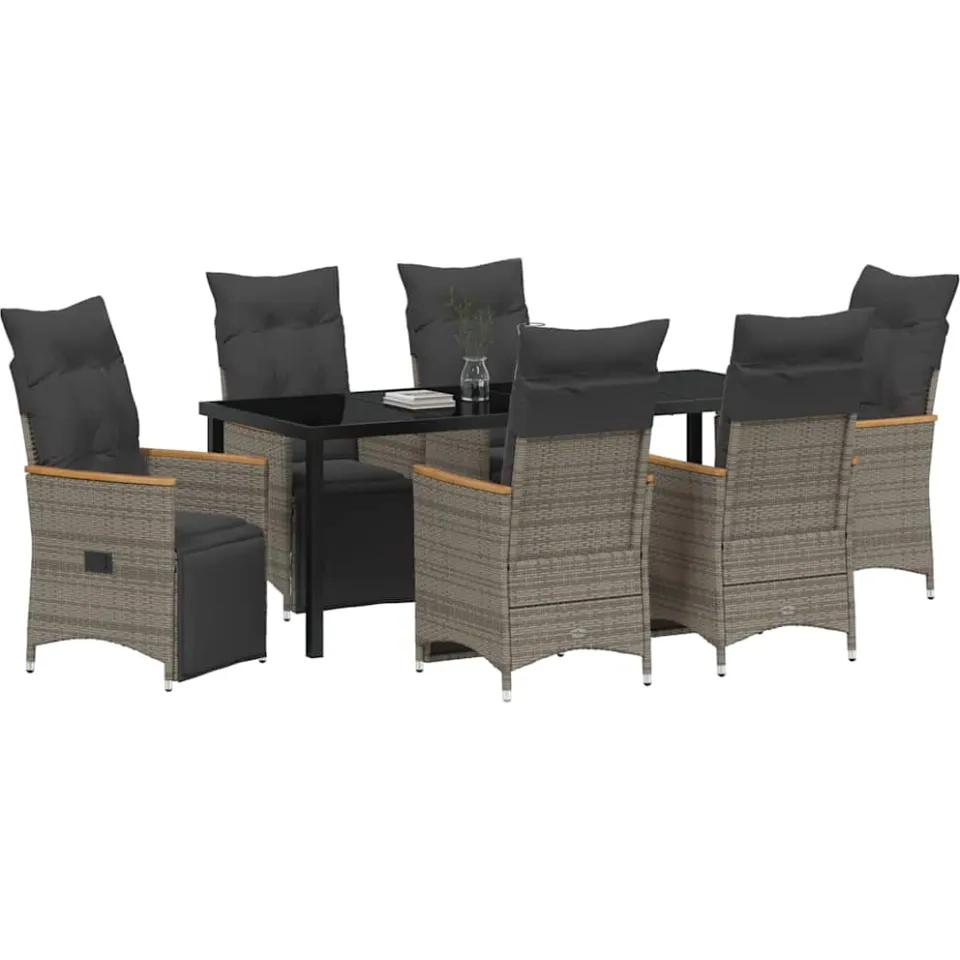 vidaXL Tuin eettafelset 7 st Grijs poly rattan, foto 2
