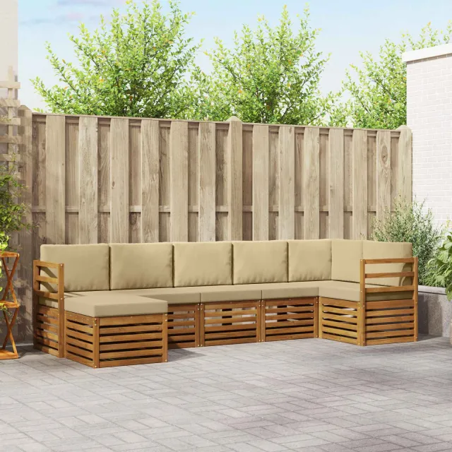 vidaXL Buiten bankenset 7 st 6-zits Natuurlijk en Beige