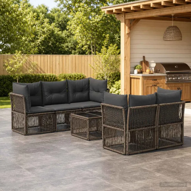 vidaXL Tuinbankenset 6 st Grijs 55 x 55 x 37 cm poly rattan
