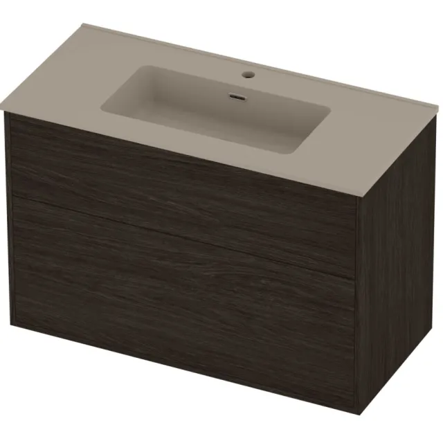 Proline Tribute Badmeubelset Porselein Elegant In Kader 100x46x67 cm Mat Crème Cotton Mokka Oak Eiken