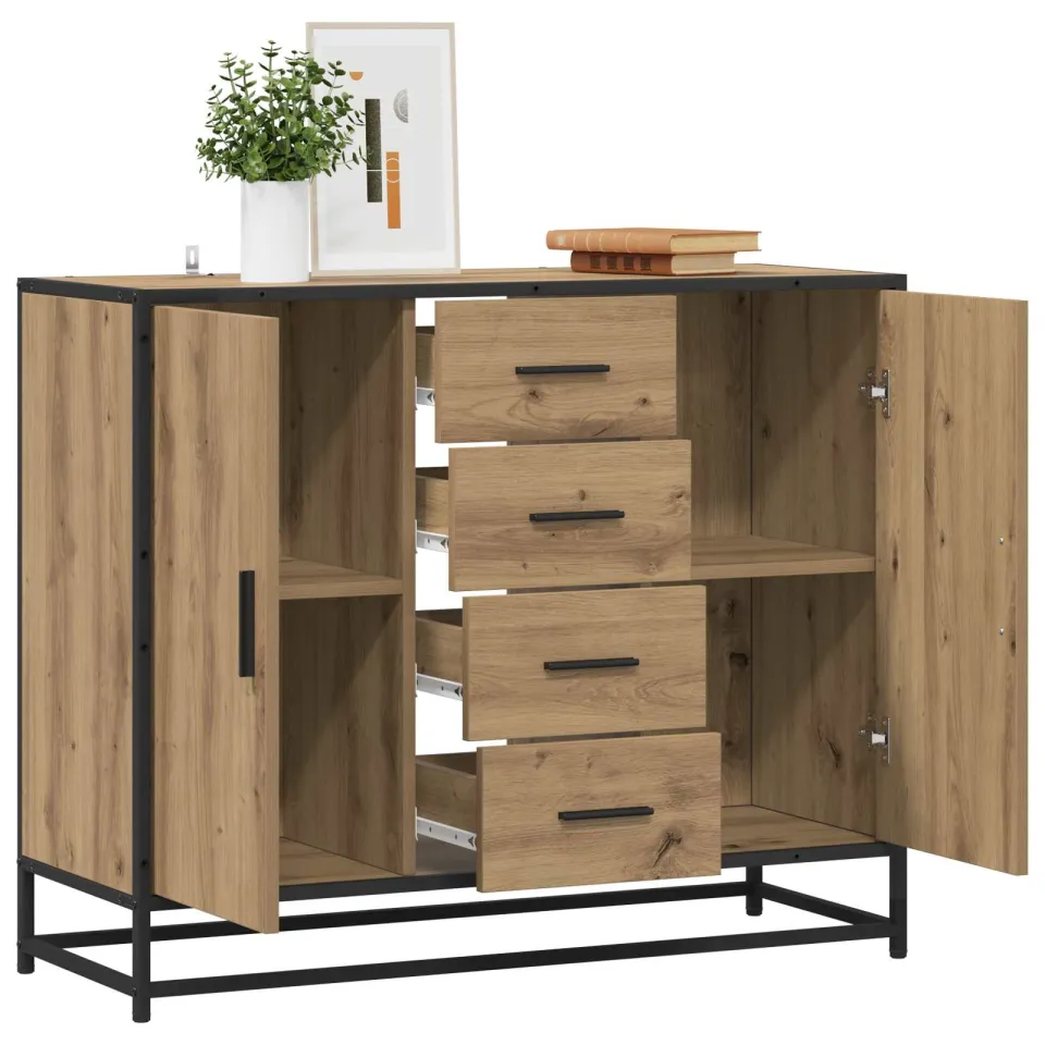 vidaXL Dressoir Artisanaal eiken 92 x 35 x 76 cm Bewerkt hout, foto 2