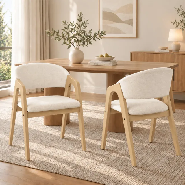 MIVRAY Eetkamerstoel Set Van 6 - Met Armleuningen - Stof - Naturel En Beige