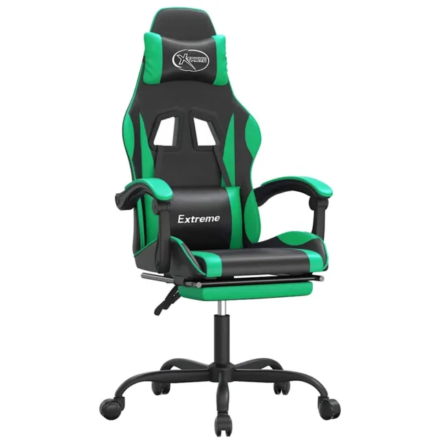 vidaXL Gamestoel - met - voetensteun - kunstleer - zwart - en - groen zwart en groen