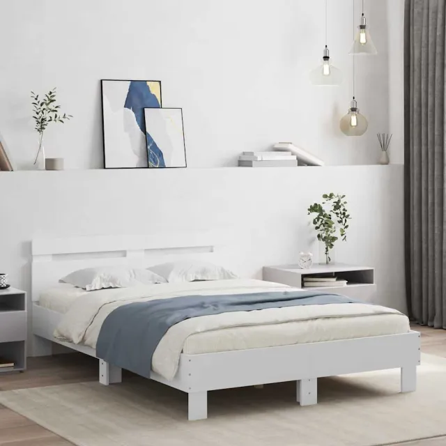 vidaXL Bedframe met hoofdeinde bewerkt hout wit 120x190 cm