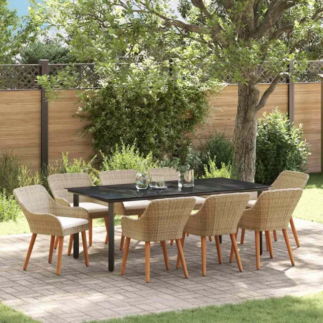 vidaXL Tuin eettafelset 9 st Beige poly rattan, foto 2