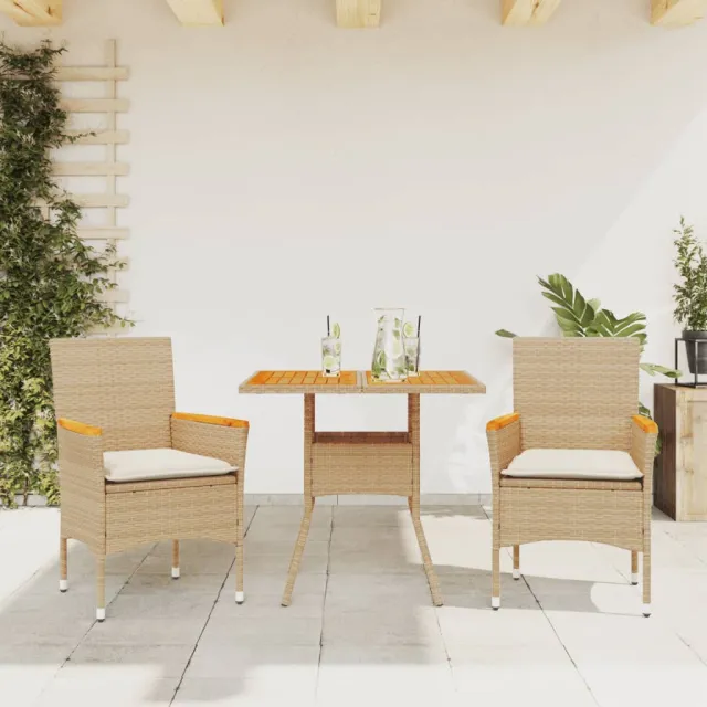 vidaXL 3-delige Tuinset met kussens poly rattan en acaciahout beige, foto 2