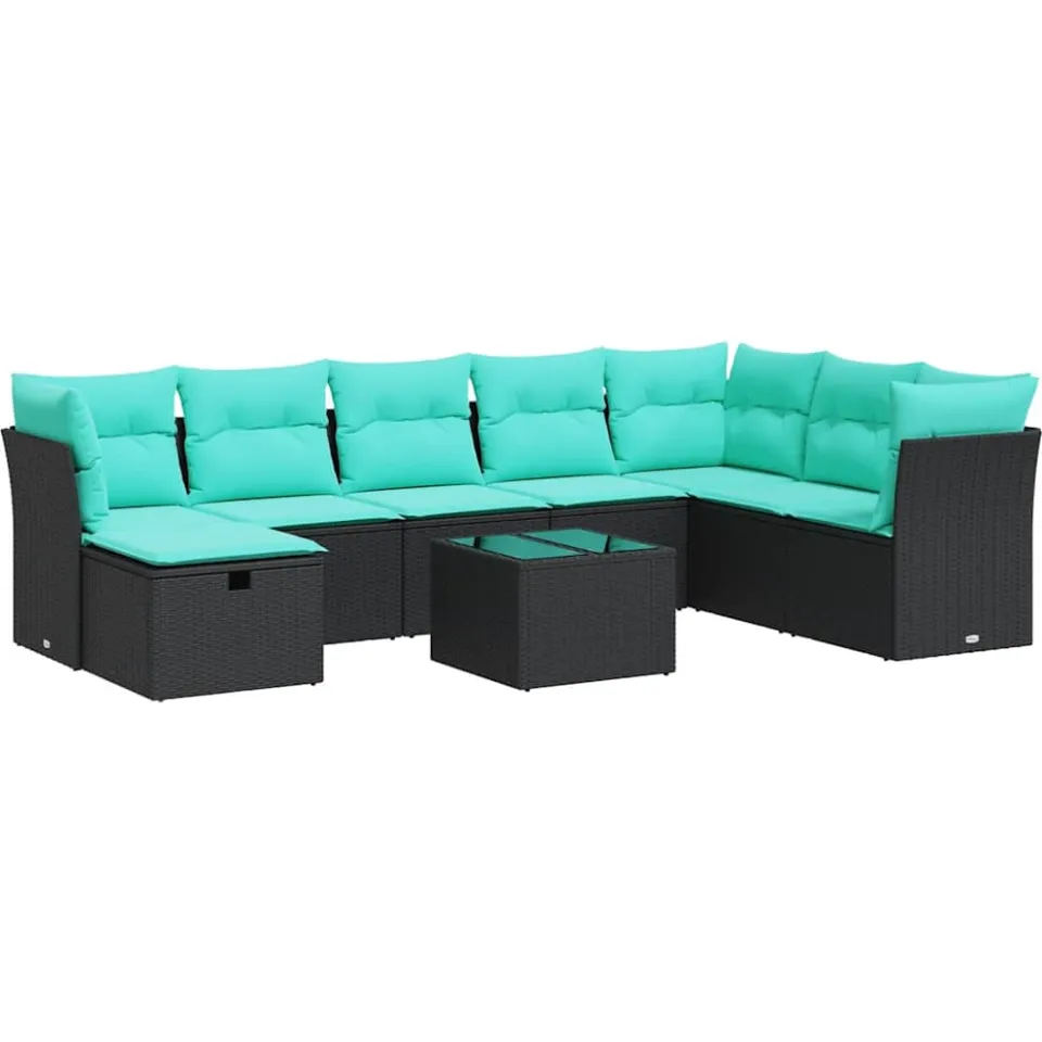 vidaXL 9-delige Loungeset met kussens poly rattan zwart, foto 3