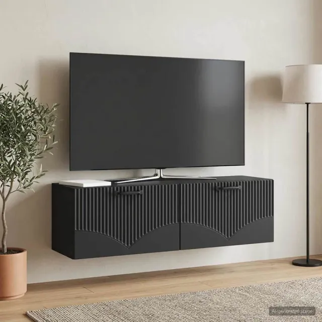 vidaXL Wandbeugel TV-kast Zwart 98 x 31 x 30 cm Bewerkt hout, foto 2