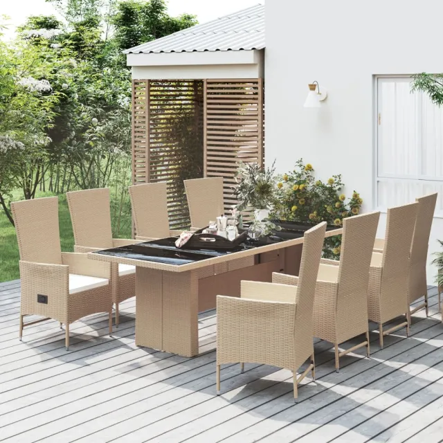 vidaXL 9-delige Tuinset met kussens poly rattan beige, foto 2