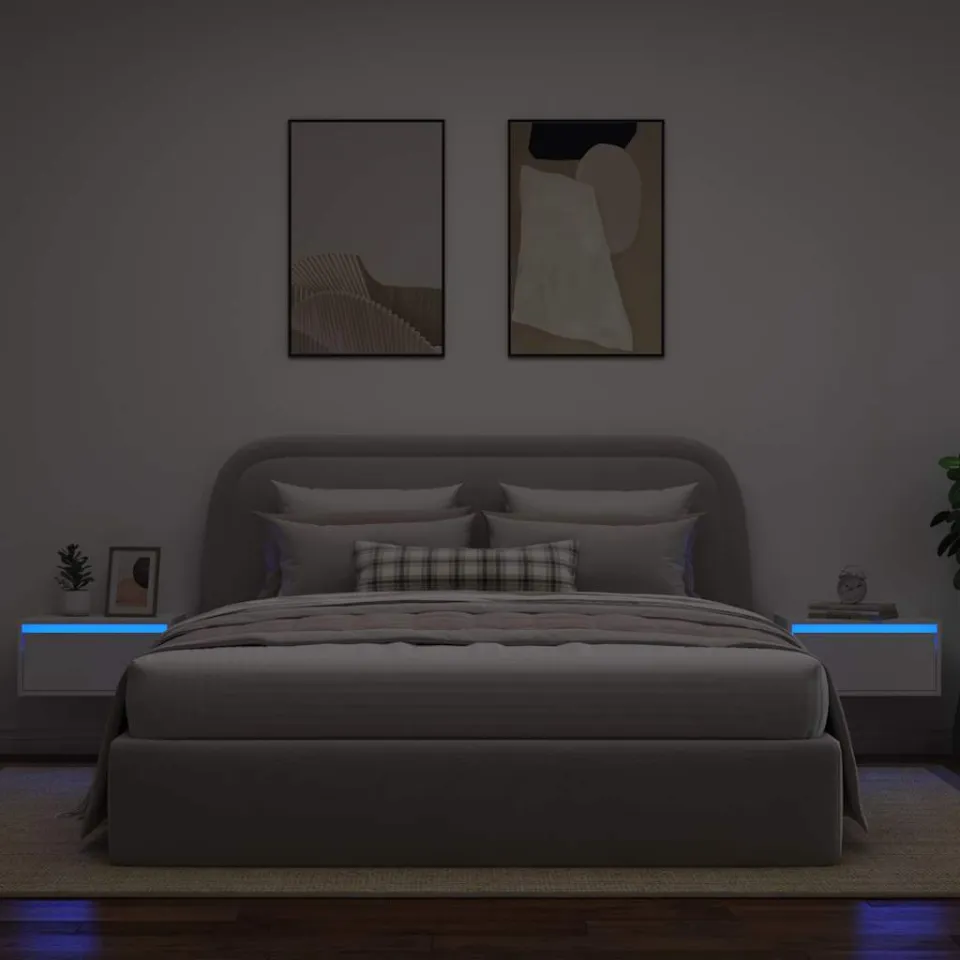 vidaXL Nachtkastjes met LED's 2 st wandgemonteerd wit, foto 4