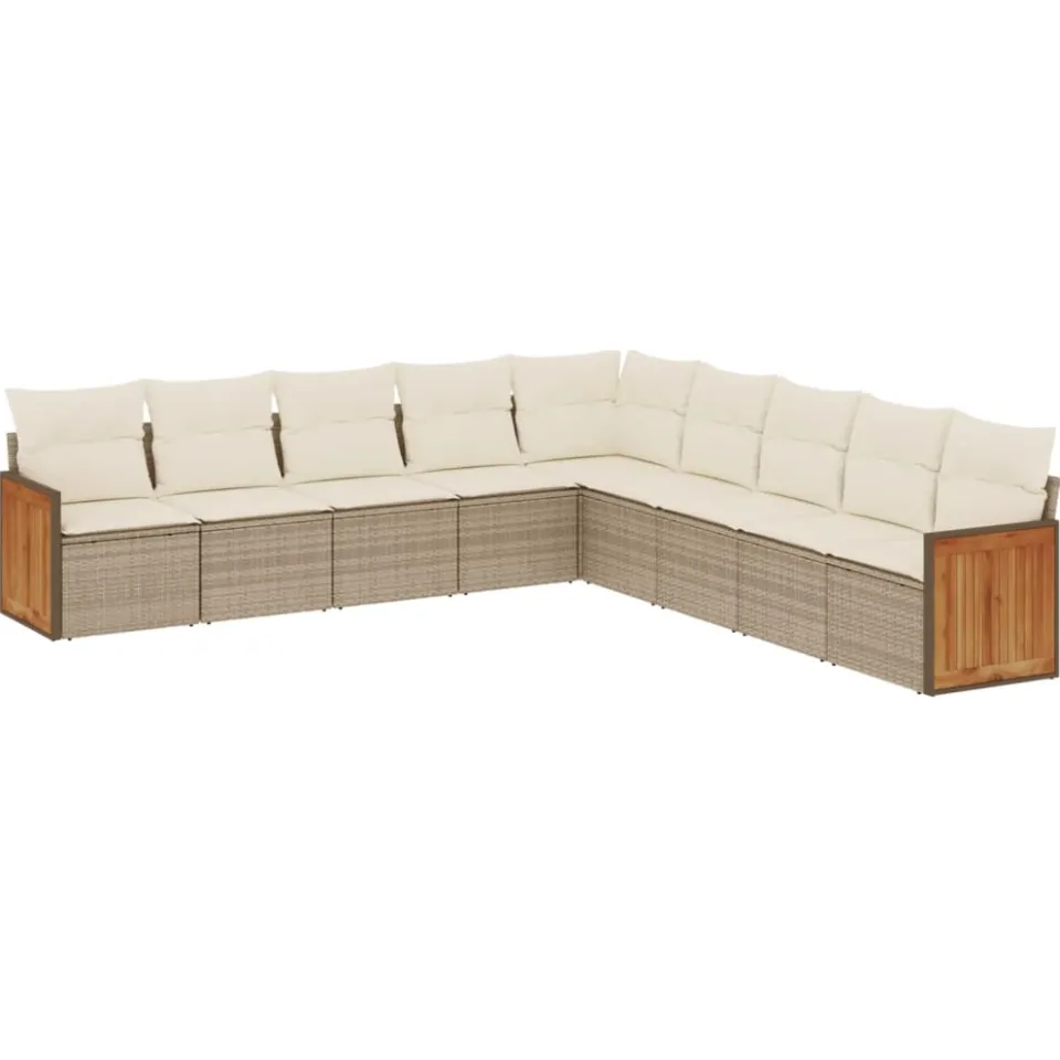 vidaXL 9-delige Loungeset met kussens poly rattan beige