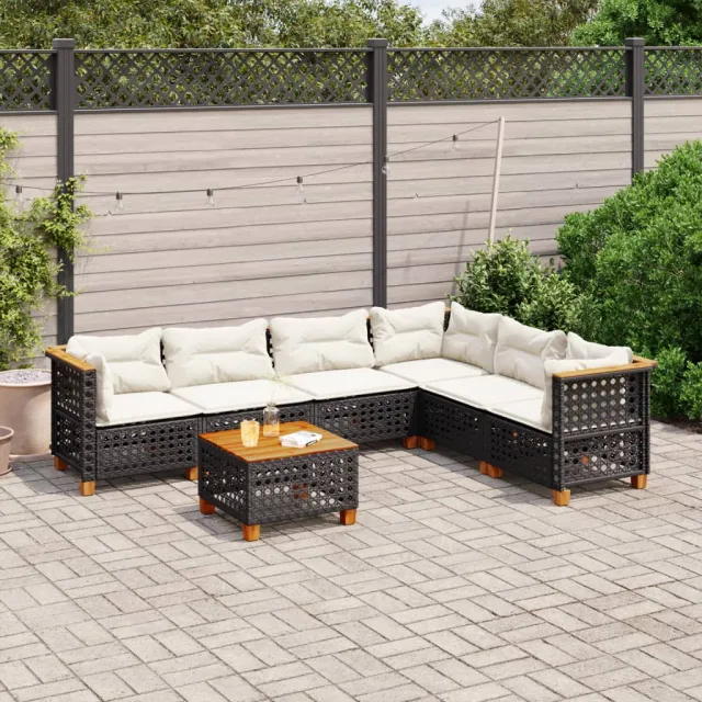 vidaXL 7-delige Loungeset met kussens poly rattan zwart, foto 2